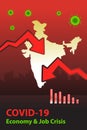 Impact on Indian economy due to CoronaVirus. Covid-19 pandemic worldwide crisis on economy and jobs.