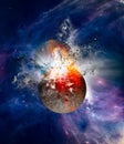 Impact between planets formation of new worlds, big bang, Theia and Earth impact and formation of the Moon Royalty Free Stock Photo