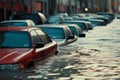 Vehicles submerged in water due to severe urban flooding Royalty Free Stock Photo