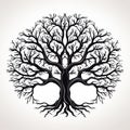 silhouette of a great tree with routes isolated on a light background, ecology and sustainability