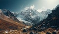 high snow-capped mountain peaks. valley covered with rocks Royalty Free Stock Photo