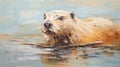 Impasto Minimalistic Zen Painting Of Beaver By Martin Clements