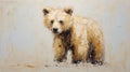 Impasto Minimalistic Zen Painting Of Brown Bear In Rustic Impressionism Style