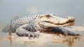 Impasto Minimalistic Zen Painting Of Crocodile On Soft Beige Background