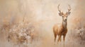 Impasto Minimalistic Zen Painting Of Deer In Soft Beige - Neo-victorian Art