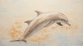 Impasto Minimalistic Zen Painting Of Dolphin On Soft Beige Background