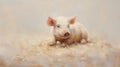 Impasto Minimalistic Zen Painting Of Pig On Soft Beige Background