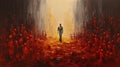 Impasto Oil Painting: Dramatic Red Arena With A Standing Man