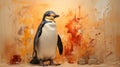 Impasto Penguin Painting On Soft Beige Background