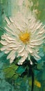 Impasto White Daisy Painting On Teal Background