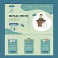 Impeachment flat landing page website template. Embargo, economic default, bankruptcy. Web banner with header, content