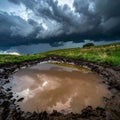 Impending Storm Reflected in a Mud Puddle Royalty Free Stock Photo