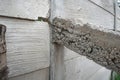 Honeycombing in concrete. Freshly cast concrete