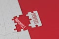 Perfect imperfect concept. With white jigsaw puzzle piece with text - perfect on red background.