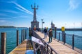 Imperia statue in harbor of Konstanz city with a view to lake Constance. Royalty Free Stock Photo