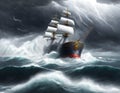 Imperial ancient old ship in the storm - Generative AI Royalty Free Stock Photo