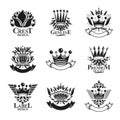 Imperial Crowns emblems set. Heraldic Coat of Arms, vintage vector logos collection.