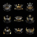 Imperial Crowns emblems set. Heraldic Coat of Arms, vintage vector logos collection.