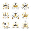 Imperial Crowns emblems set. Heraldic Coat of Arms, vintage vector logos collection.