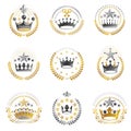 Imperial Crowns emblems set. Heraldic Coat of Arms, vintage vector logos collection.