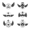 Imperial Crowns and Vintage Stars emblems set. Heraldic Coat of Arms.