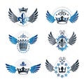 Imperial Crowns and Vintage Stars emblems set. Heraldic Coat of