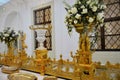 Gold and crystal table centers