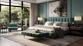 Imperial Ipa Apartment: Dreamy And Vibrant Bedroom With Green Bed Royalty Free Stock Photo