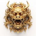 Imperial Majesty: Gold Chinese Dragon Face Isolated on White Background. Generative ai