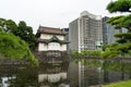 Imperial Palace Eastern Gardens building with pond and modern office buildings Royalty Free Stock Photo