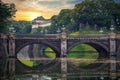 Imperial Palace and Nijubashi Bridge at sunset in Tokyo, Japan Royalty Free Stock Photo