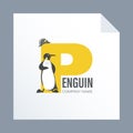 Imperial penguin and a headdress of Napoleon on the background of letter P. Royalty Free Stock Photo