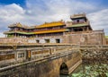 Imperial royal palace and meridian gate to the old citadel of Hue, Vietnam Royalty Free Stock Photo