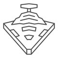 Imperial Star Destroyer thin line icon, star wars concept, wedge shaped capital ship vector sign on white background