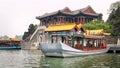 Imperial Summer Palace. Traditional Chinese-style boats ride tourists on Kunming Lake Royalty Free Stock Photo