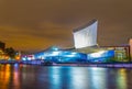 Imperial war museum North in Manchester during night, England Royalty Free Stock Photo