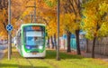 Imperio tramway in Bucharest, line 10 tram stb in autumn season.