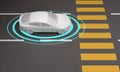 Impersonal car with sensors in front of a pedestrian crossing