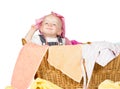 Impish little baby in the laundry Royalty Free Stock Photo