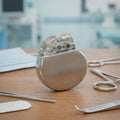 Implantable Cardiac Pacemaker on Table Royalty Free Stock Photo