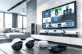 Implement a modern watchful camera system in your home, integrating smart devices for handheld security and advanced wall-mounted
