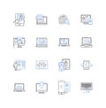 Implementation line icons collection. Execution, Implementation, Deployment, Translation, Application, Integration