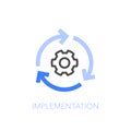 Implementation symbol with a cogwheel and process arrows