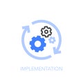 Implementation symbol with process arrows and gears