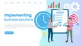 Implementing business solution website. Plan for development, strategy, teamwork with laptops