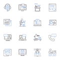 Implementing line icons collection. Integrating, Executing, Applying, Enacting, Launching, Activating, Realizing vector