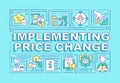 Implementing price change word concepts blue banner