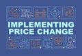 Implementing price change word concepts dark blue banner