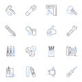 Implements line icons collection. Tools, Equipment, Devices, Instruments, Apparatus, Machines, Gadgets vector and linear