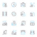 Import duties linear icons set. Tariffs, Taxes, Levies, Custom duties, Excise, Fees, Importation fees line vector and